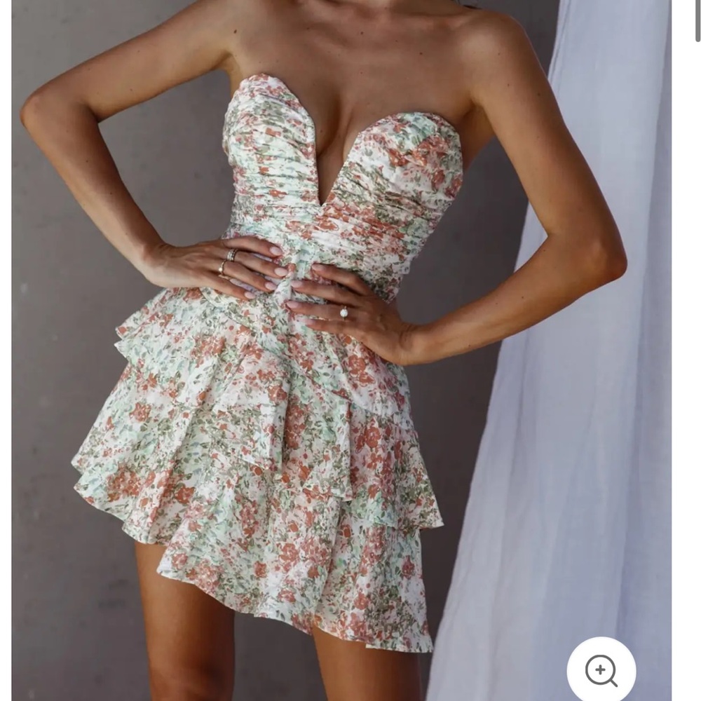 Hello Molly Asymmetrical Floral Strapless Dress